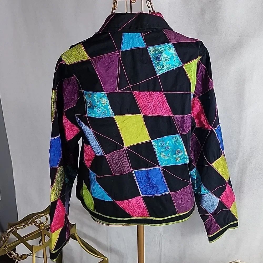 Fun! Artsy Colorful Life Style Size L Patchwork Jacket~Blazer - Picture 3 of 5